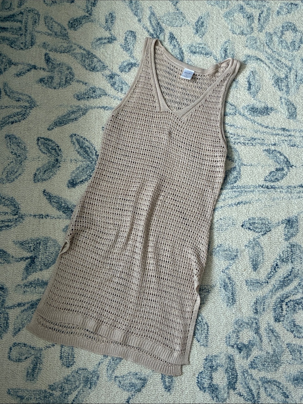 Cha Cha Knit Sleeveless V-Neck Tunic Cover Up Dress in Taupe —- Size Small